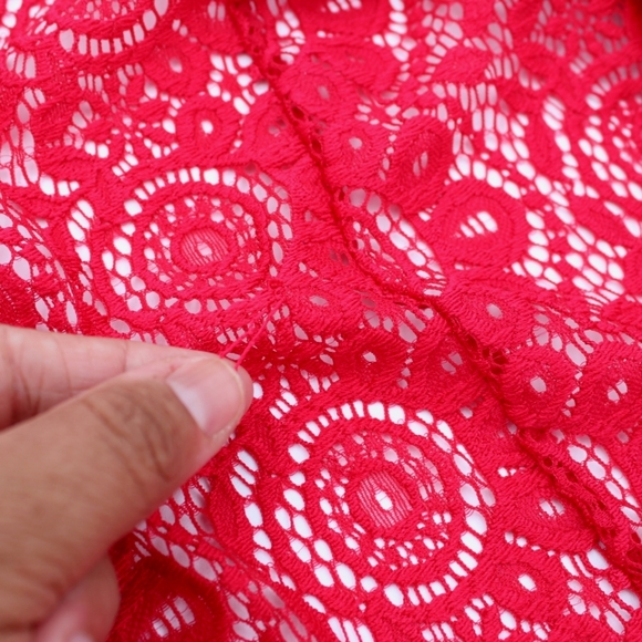 Womens Lace/Crochet Cover Up Red (S) - Picture 3 of 7